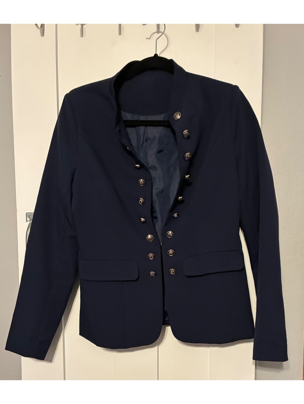 Navy Blue Military-Style Double-Breasted Blazer Jacket Sz Medium